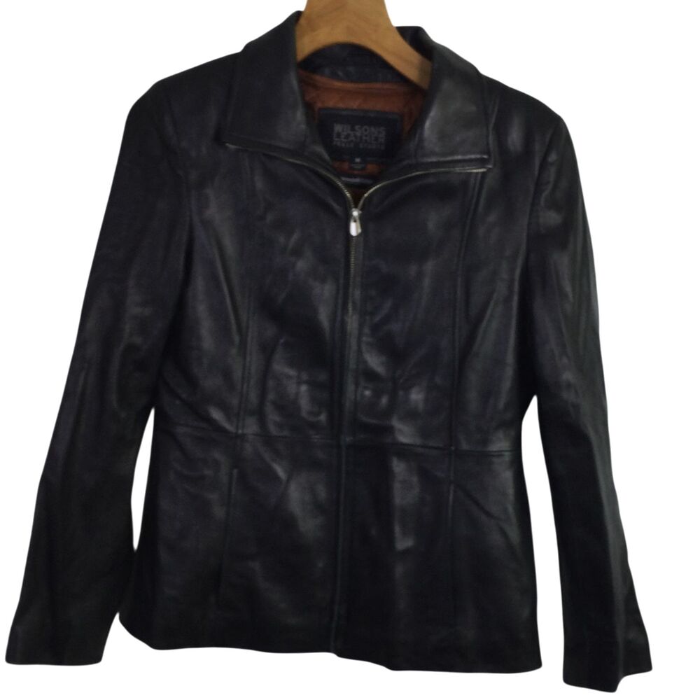 Wilsons Womens Full Zip Leather Jackets Thinsulate Long Sleeve Black Size Medium